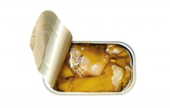 Image of an open tin of José Gourmet Codfish in Olive Oil and Garlic