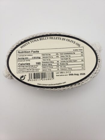 Image of Conservas de Cambados white tuna belly in olive oil back label