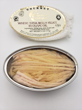 Image of Conservas de Cambados white tuna belly in olive oil open tin