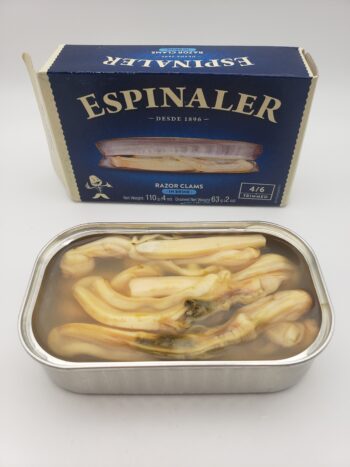 Image of Espinaler razor clams 4/6 in brine opened tin