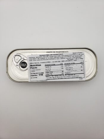 Image of mouettes d'arvour mustard mackerel back label