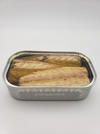 Image of Patagonia lemon caper mackerel open tin