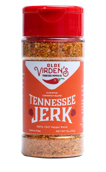 Image of the front of a bottle of Olde Virden’s Tennessee Jerk, Fine Grind