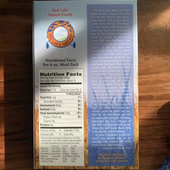 Image of the back of a package of Red Lake Nation Foods Wild Rice