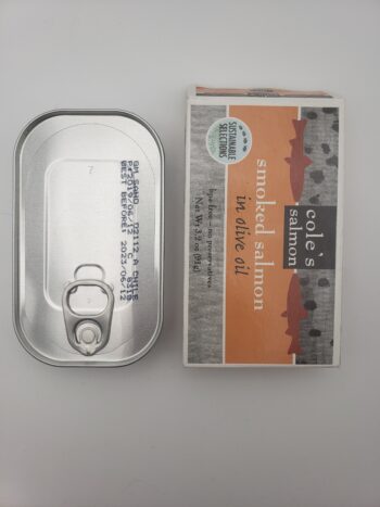 Image of Coles smoked salmon tin out of box