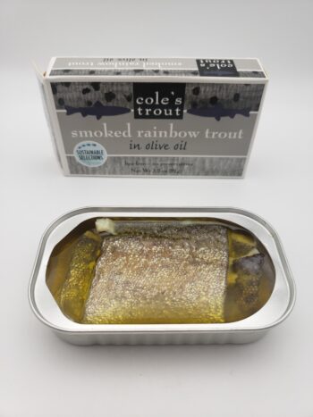 Image of Cole's smoked rainbow trout open tin
