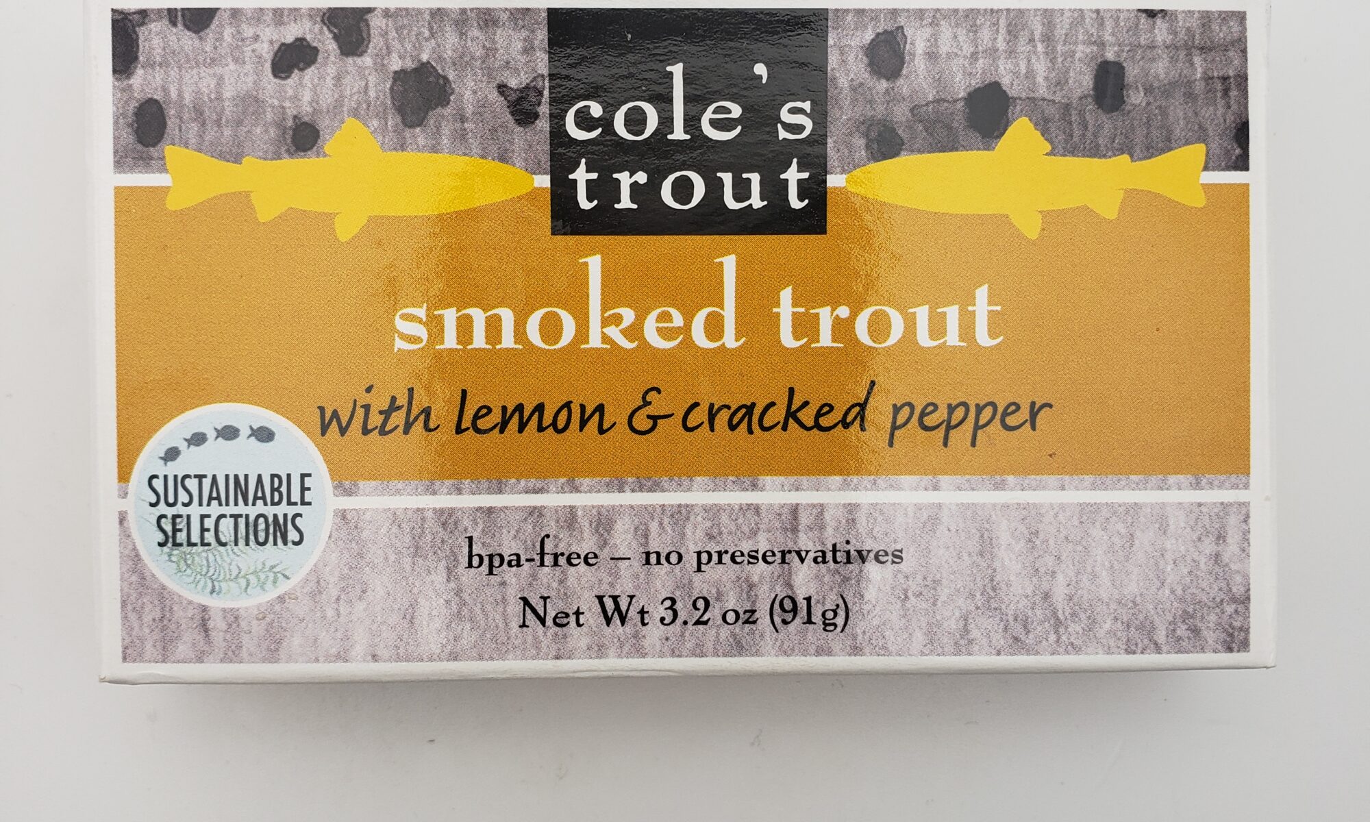 Image of Cole's smoked rainbow trout with lemon and pepper box