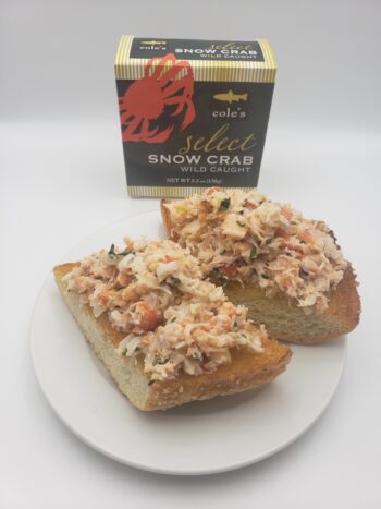 Image of Coles Select Snow Crab as a cold salad plated on toasted baguette