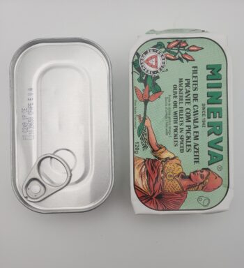 Image of Minerva mackerel with pickles tin out of wrapper