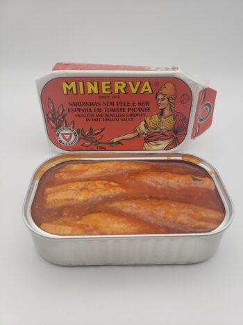 Image of Minerva sardines in hot tomato sauce opened tin