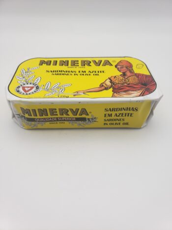 Image of Minerva sardines in olive oil side of tin