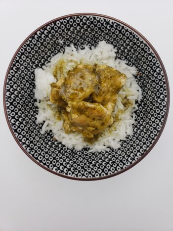 Image of Scout tuna in garden pesto over rice