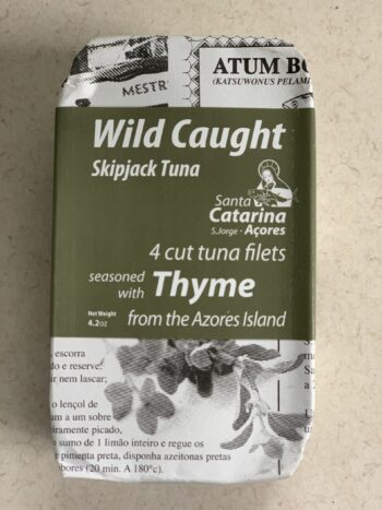 Image of the front of the package of Santa Catarina Wild Caught Skipjack Tuna Filets and Thyme