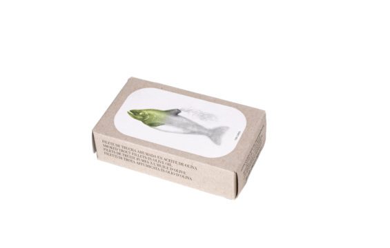 Image of the front of a package of José Gourmet Trout Fillets in Olive Oil