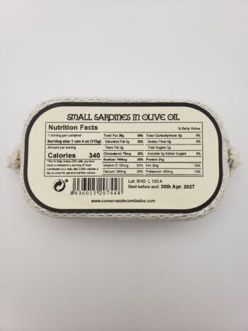IMage of Conservas de Cambados small sardines 20/25 in olive oil back label