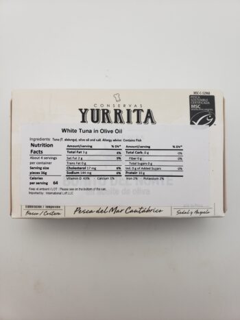 Image of Yurrita white tuna in olive oil back label nutritional information