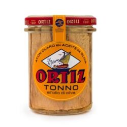 Image of the front of a jar of Ortiz Yellowfin Tuna in Olive Oil