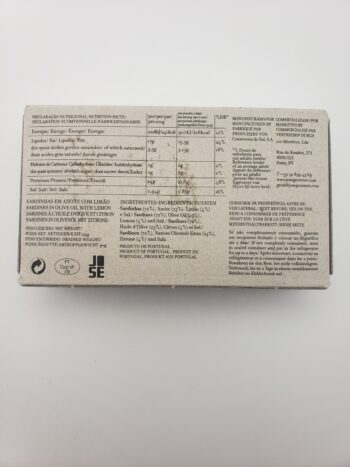 Image of Jose Gourmet sardines with lemon and olive oil back label