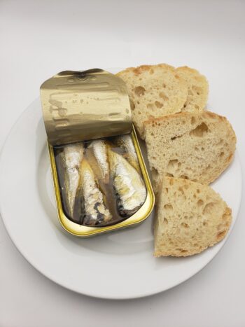 Image of les mouettes d'arvour sardines in butter and sea salt with sourdough bread