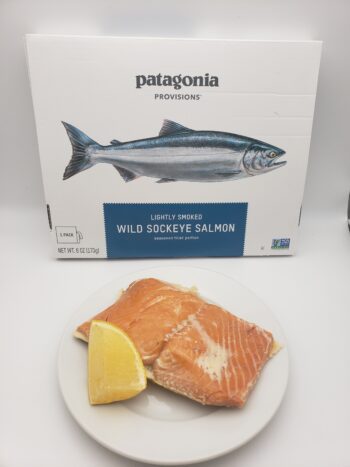 Image of Patagonia Provisions smoked wild salmon on plate with lemon