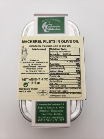Image of Conservas de Cambados mackerel fillets back label
