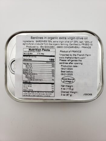 Image of Jacques Gonidec sardines with olive oil back label