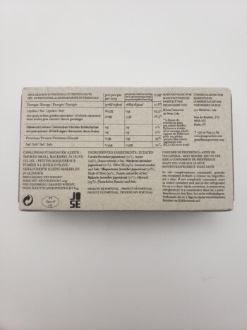 Image of JOse Gourmet smoked small mackerel back label