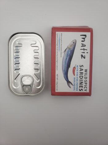 Image of Matiz Wild Spicy Sardines with Piri Piri pepper tin out of box