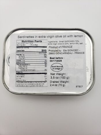Image of les mouettes d'arvour sardines with lemon 8/10 back label