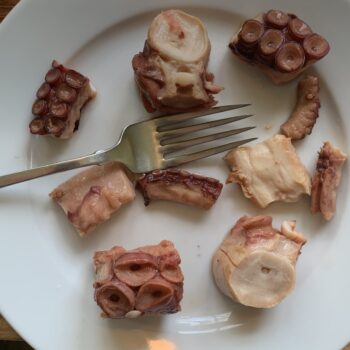 Image of the plated contents of a tin of Wildfish Cannery Smoked Octopus