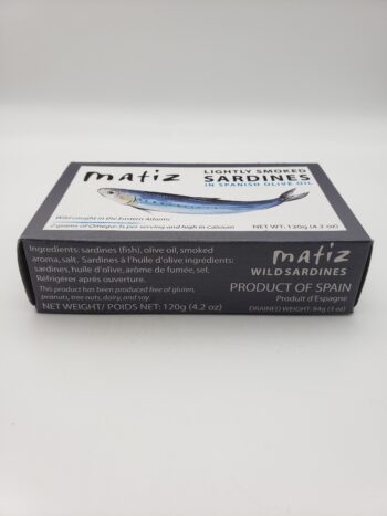 Image of Matiz lightly smoked sardines side of box