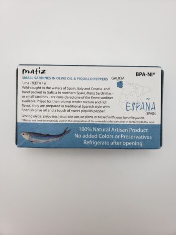 Image of Matiz sardines with sweet piquillo peppers back of box