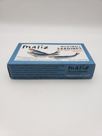 Image of Matiz sardines with sweet piquillo peppers side of box