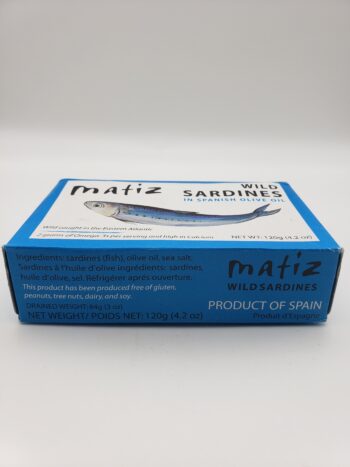 Image of Matiz sardines with spanish olive oil side of box