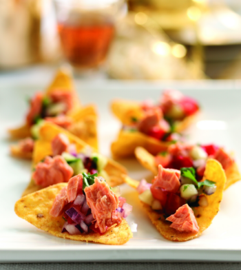 Image of a serving suggestion for Wildfish Cannery Smoked Pink Salmon (salmon tortillas)