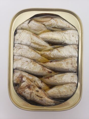Image of King Oscar cross packed sardines open tin