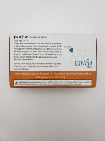 Image of Matiz cockles in sea salt brine back of box