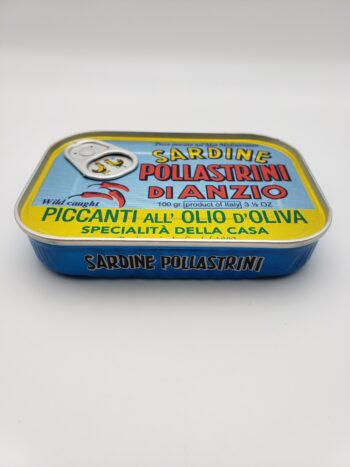 Image of Pollastrini di Anzio Spiced Sardines side of tin