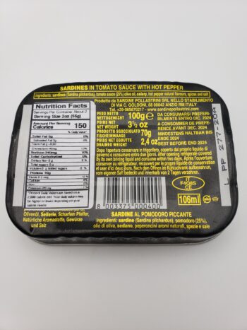 Image of Pollastrini sardines with spicy tomato sauce back label