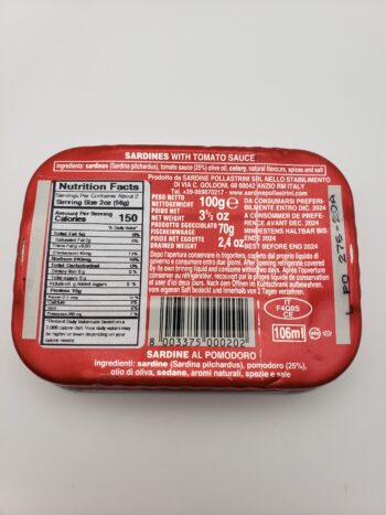 Image of Pollastrini sardines with tomato back label