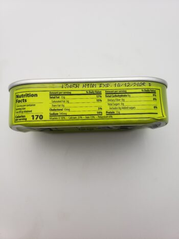 Image of Porthos sardines in hot vegetable oil label with nutritional information
