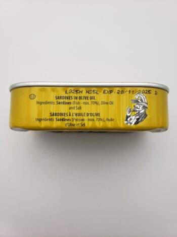 Image of Porthos sardines in olive oil side of tin