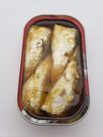 Image of Porthos sardines in spicy olive oil open tin