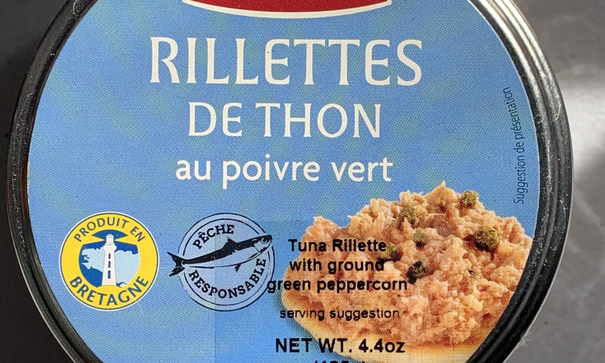 Image of the top of a package of Le Mouettes d'Arvor Tuna Rillettes with Green Peppercorn