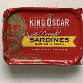 Image of the front of a tin of King Oscar Sardines (Sprats) in Dijon Mustard