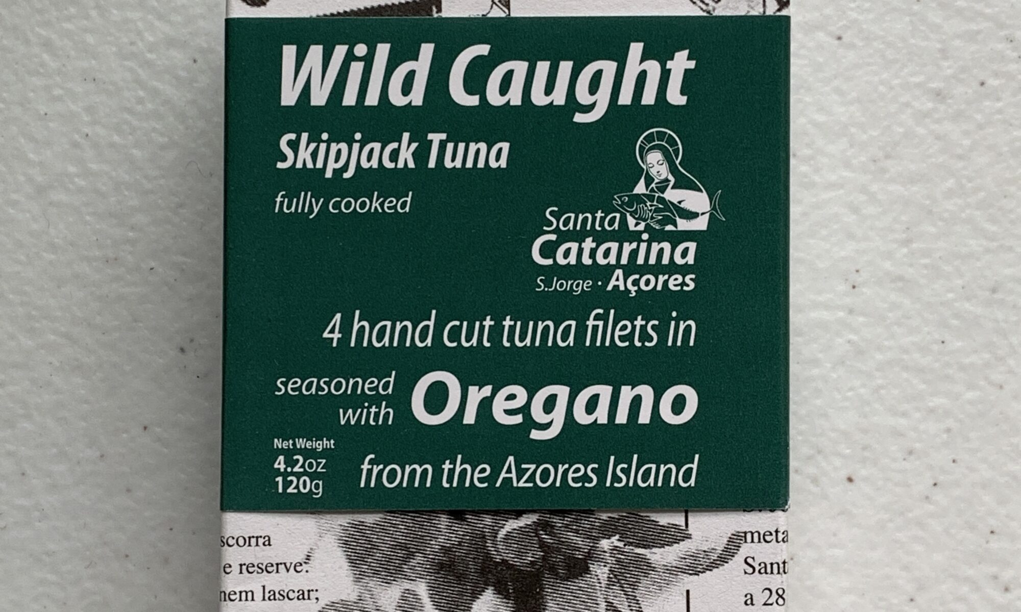 Image of the front of a package of Santa Catarina Tuna Fillets in Olive Oil and Oregano