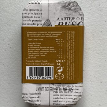 Image of the back of a package of Santa Catarina Tuna Fillets in Olive Oil and Pennyroyal