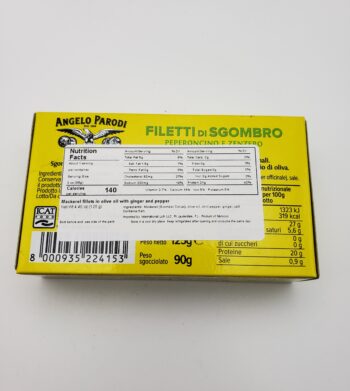 Image of Angelo Parodi Filetti de Sgombro back of box label