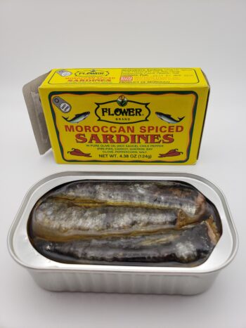 Image of Flower brand spiced sardines open tin