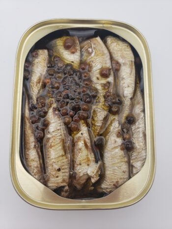 Image of King Oscar sprats with olive oil and spiced cracked pepper open tin